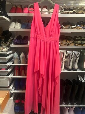 Flowing Hot Pink High-Low V-Neck Maxi Dress
